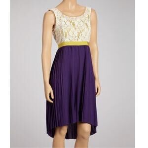 Ryu lace bust and pleated skirt high low sleeveless cocktail party dress, small